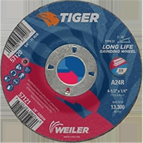 Weiler 804-57121 4.5 x 0.25 in. Tiger Type 27 Grinding Wheels - 0.87 in. AH; Pack of 10 804-57121 - main